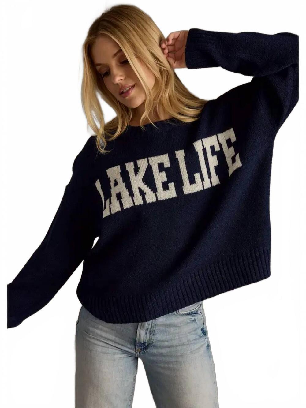 NEW PANACHE APPAREL lake life lightweight sweater in navy